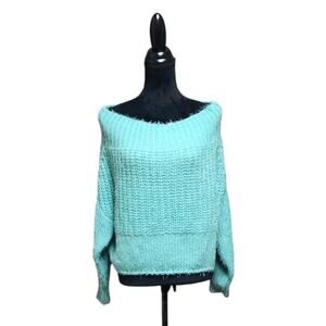 Miracle Mint Green Women's Crop Knit Sweater Size M/L Drop Neck Off Shoulder Top